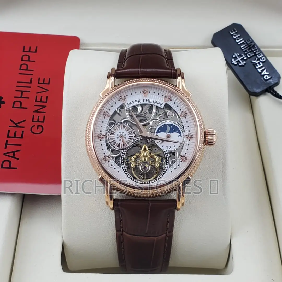 Automatic Skeletonized Patek Philippe Leather Watch for Men