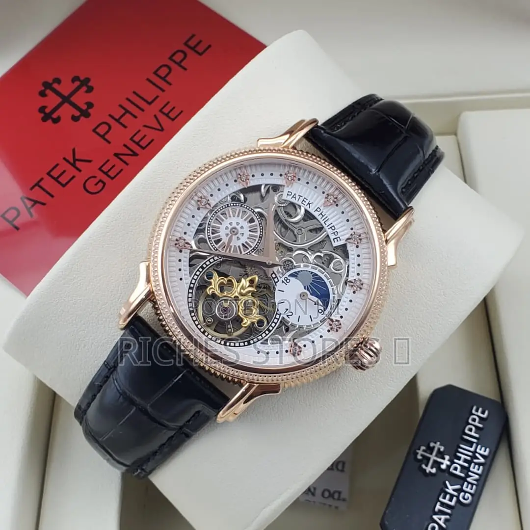 Automatic Skeletonized Patek Philippe Leather Watch for Men