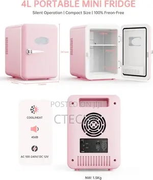 4l Pink Fridge Quiet Portable Small Refrigerator Ac/Dc Cooler Warmer
