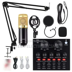 Podcast Studio Kit Condenser Microphone With Sound Card Stand V8s