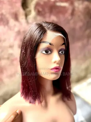 Human Hair Cfrontal Straight T-Color (1b/Wine) Wig With Without Glue