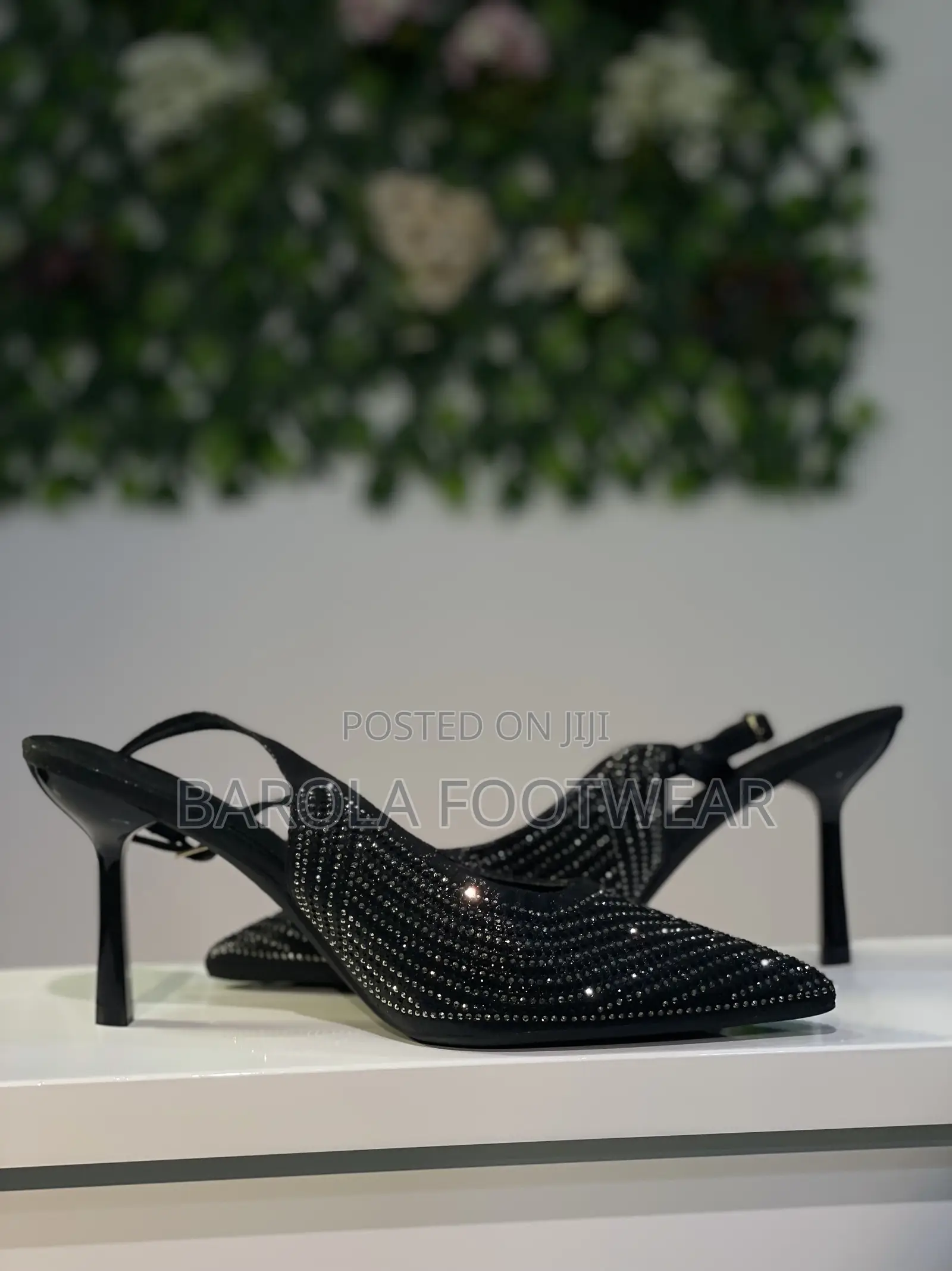 Size 42 Black Crystal Ankle Pumps