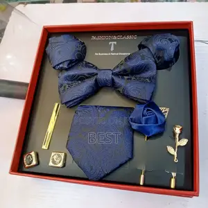 Classic Complete Set of Bow Tie,Long Tie,Brooch,Rose,2 Pocket Hanky