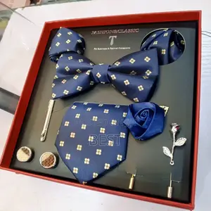 Men’S Luxury Full Set of Bow Tie,Long Tie,Brooch,Rose,2 Pocket Hanky