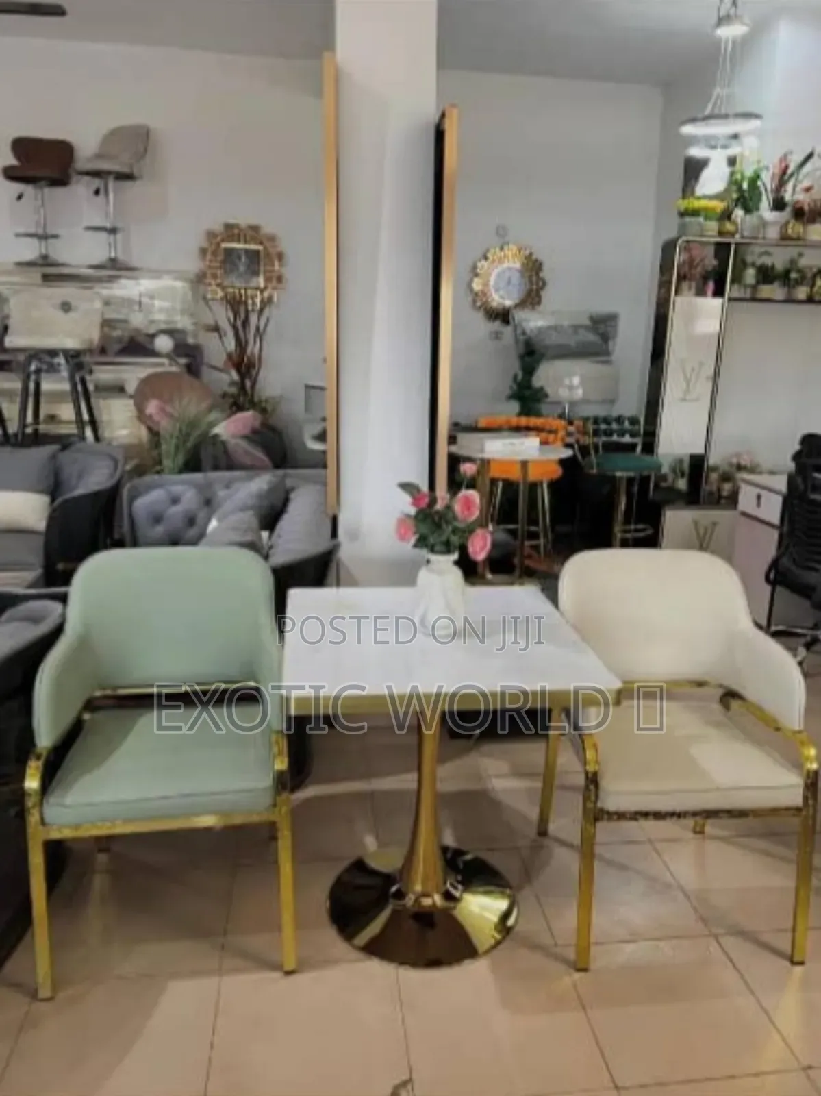 Modern 2 Seater Dining Table Set – Gold Finish