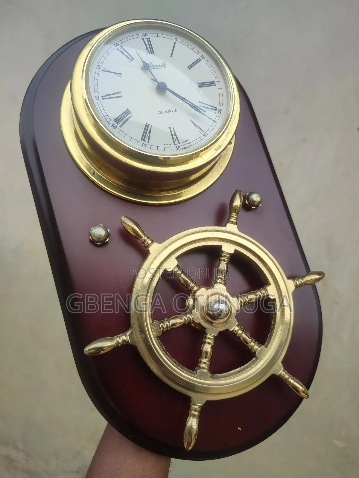 Vintage Mid Century Hermle Nautical Solid Brass Quartz Wall Clock
