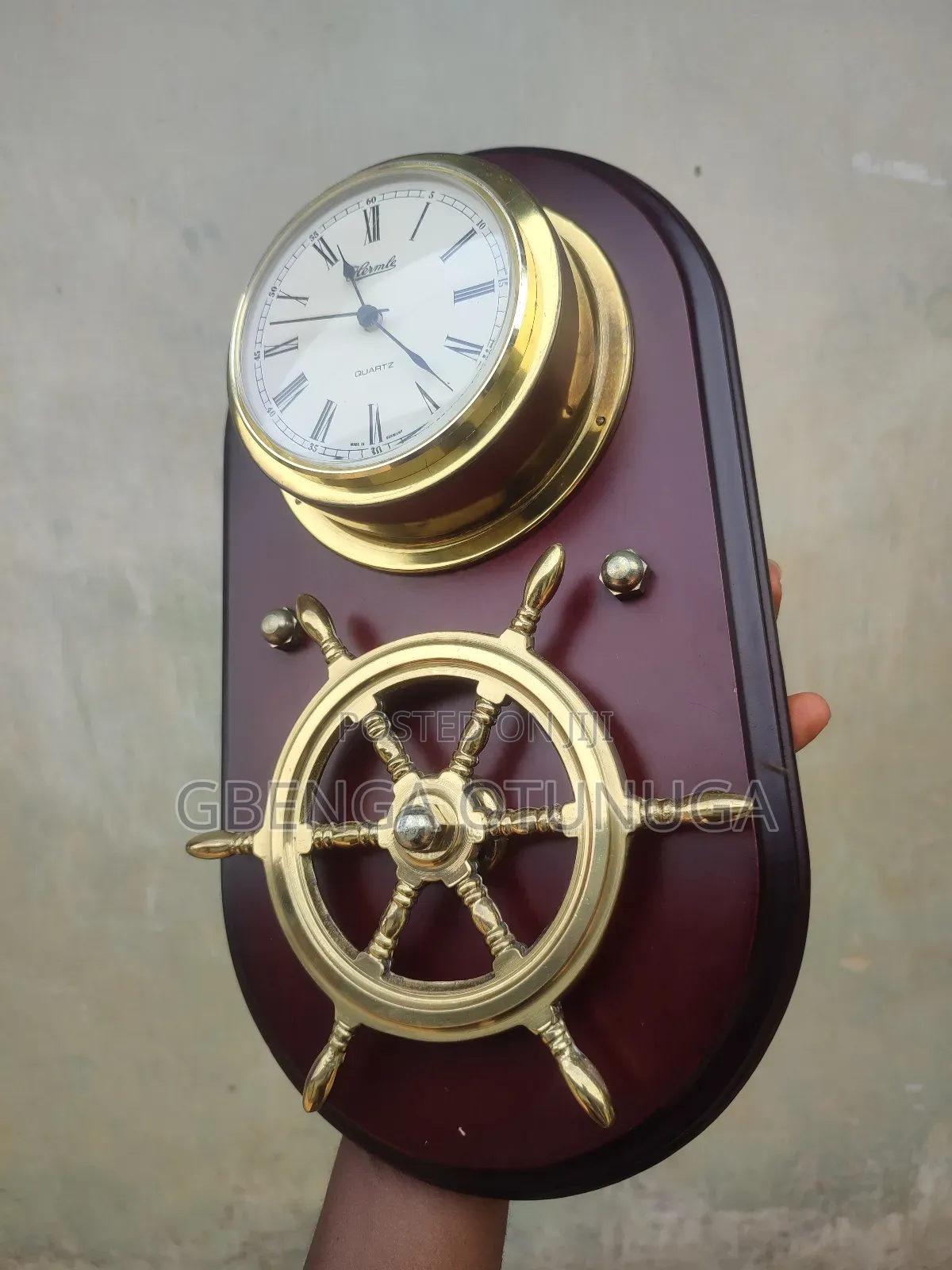 Vintage Mid Century Hermle Nautical Solid Brass Quartz Wall Clock