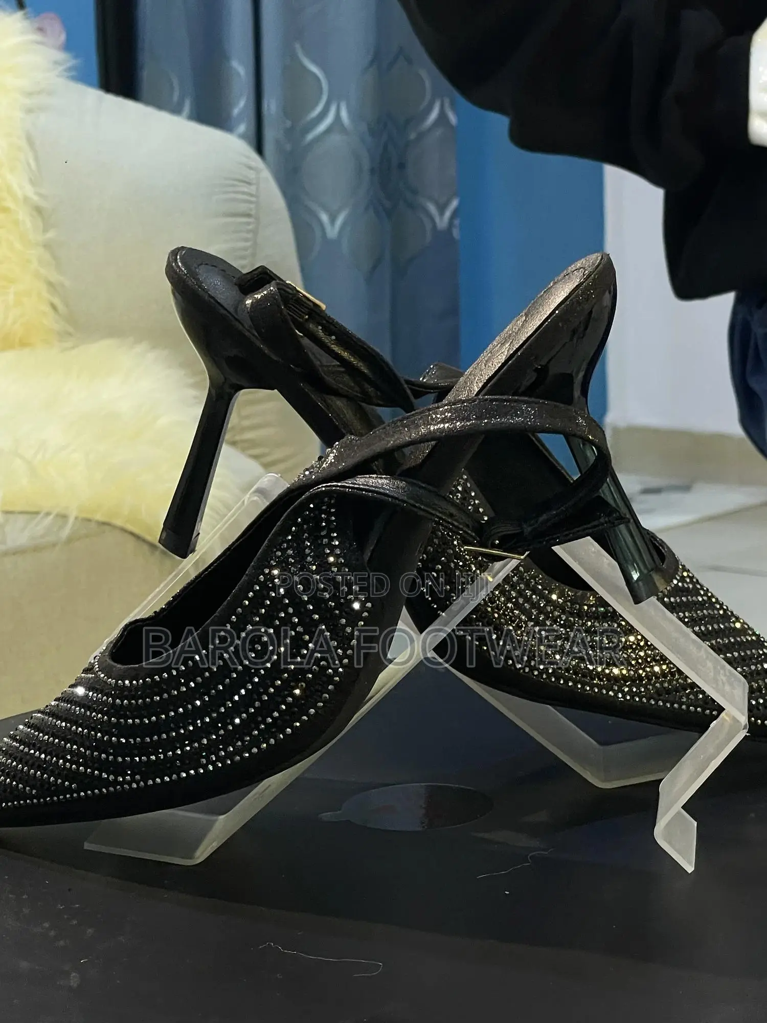 Size 42 Black Crystal Ankle Pumps