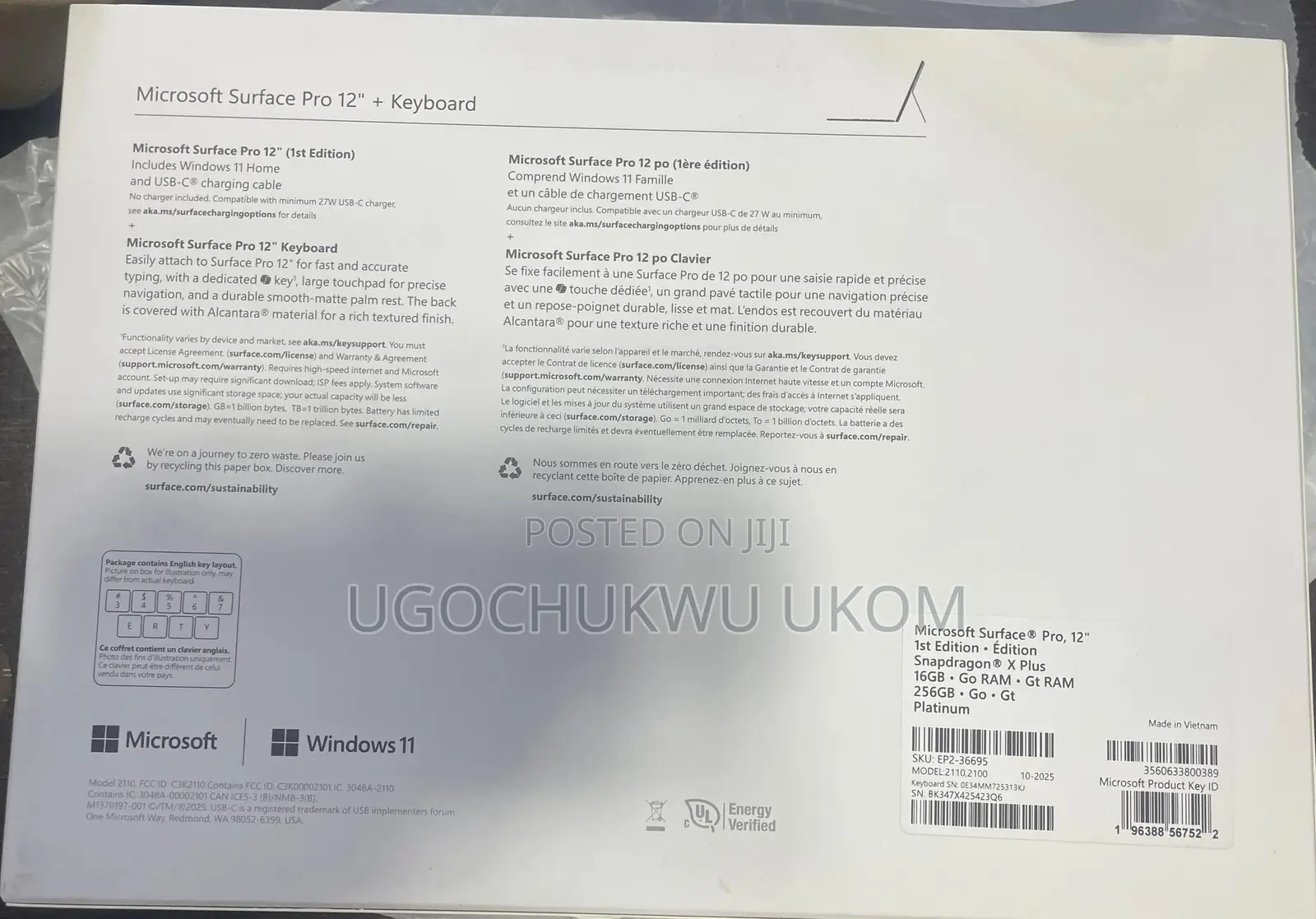 New Laptop Microsoft Surface Pro Copilot+ PC 12 16GB SSD 256GB