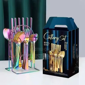 24pcs Heavy Duty Cutlery Set - Gold Rainbow Colour