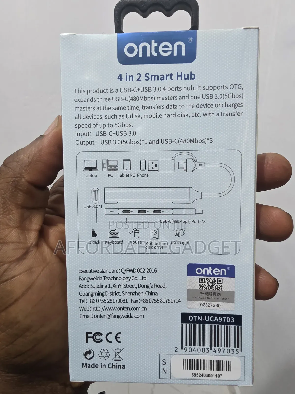 Onten 4 in 2 Smart 3 Port Type C Hub
