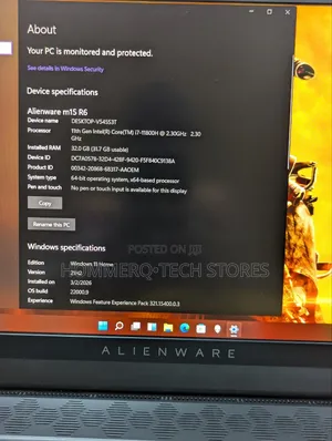 Laptop Dell Alienware M15 R6 32GB Intel Core i7 SSD 512GB