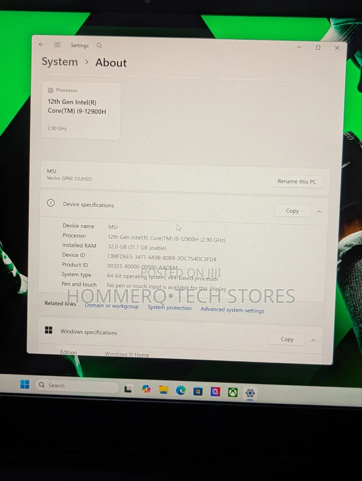 Laptop MSI Vector GP66HX 12UGS 32GB Intel Core i9 SSD 1T