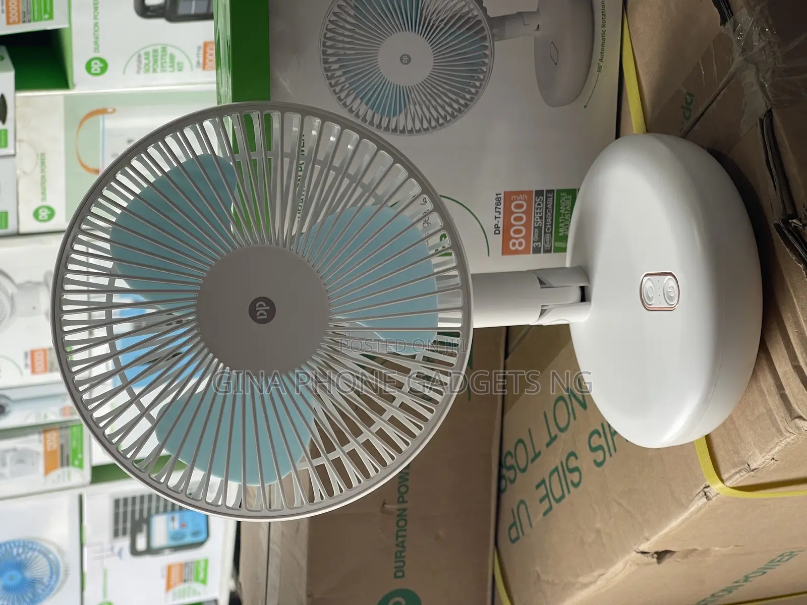 Dp Rechargeable Rotating Foldable Fan With 8000 Mah Battery Capacity