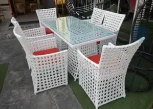 6-Seater White Rattan Set With Centre Table – Complete Outdoor/Indoor