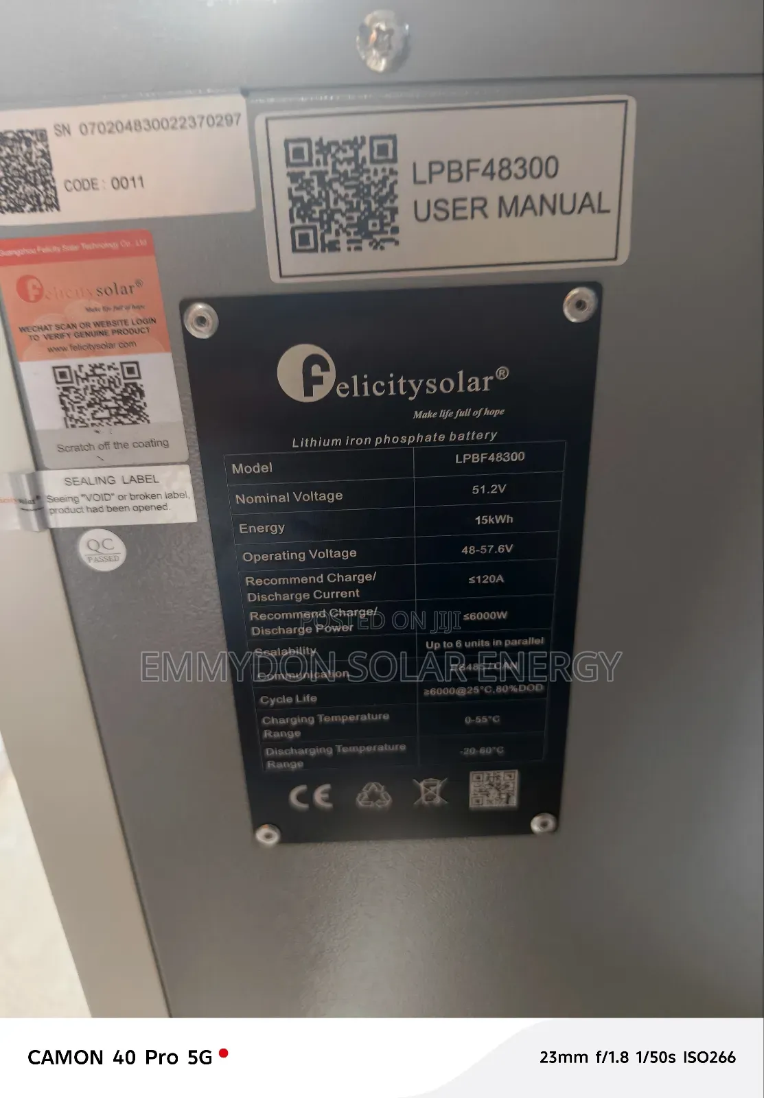 Felicity Lithium Iron Battery 15kwh 51.2v