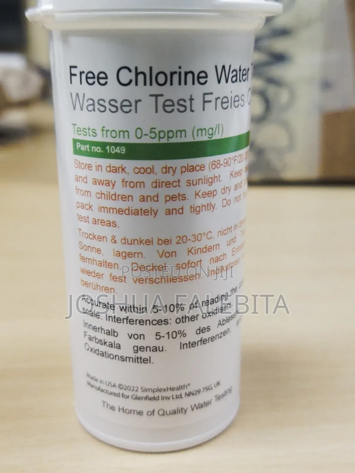 Free Chlorine Water Test Strips