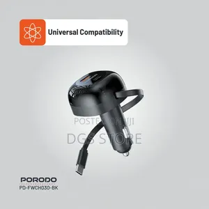 Porodo Fwc030 Dual Port Car Charger 80cm Retractable Type C Cable