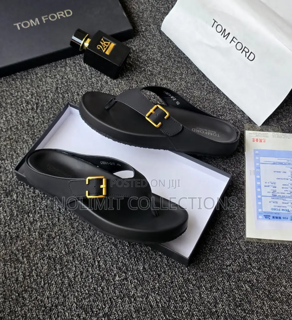 Tom Ford Leather Platform Slides With Rubber Sole