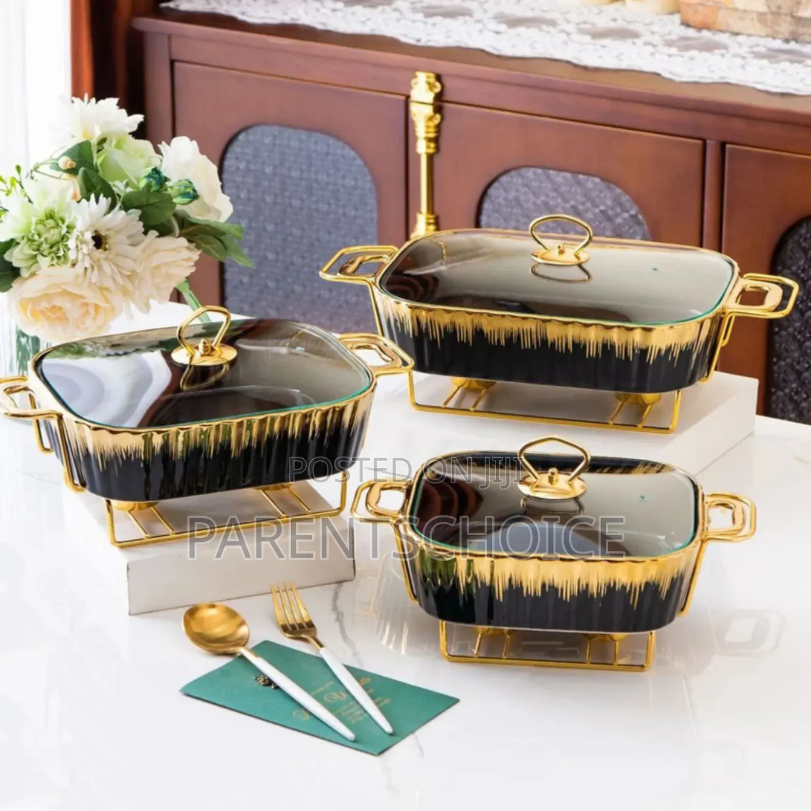 Set of 3 Ceramic Chaffing Dishes