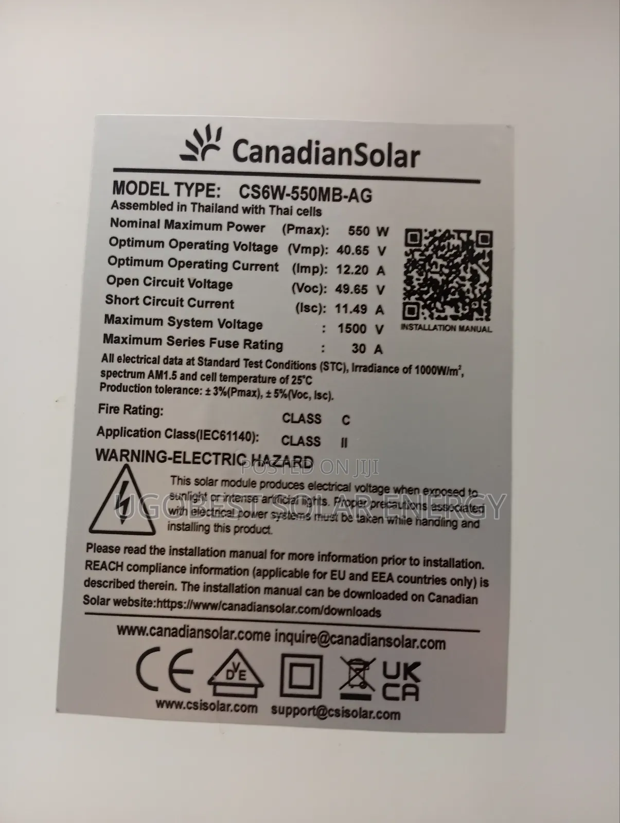 550watts Canadian Solar Panel