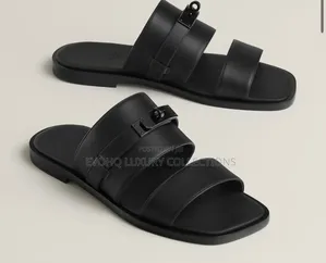 Unisex Leather Slide Sandals – Classic Flat Slippers for Men and Women