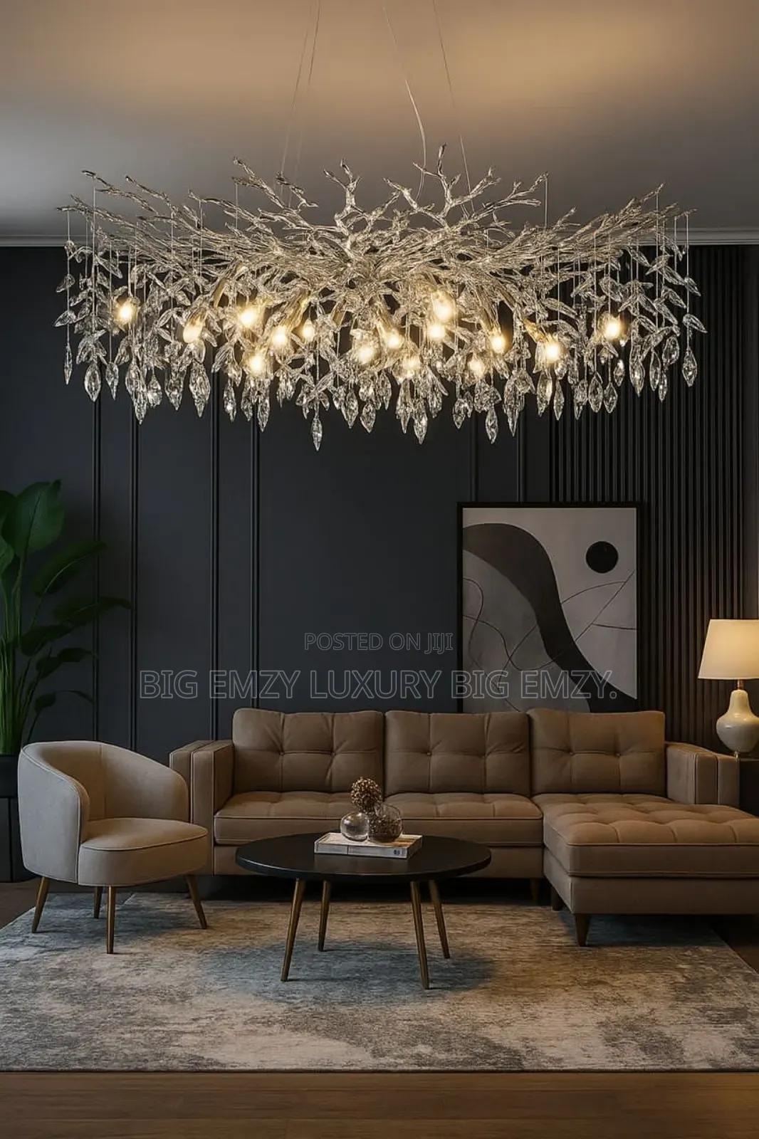 Modern 60cm Silver Crystal Tree Branch Chandelier.