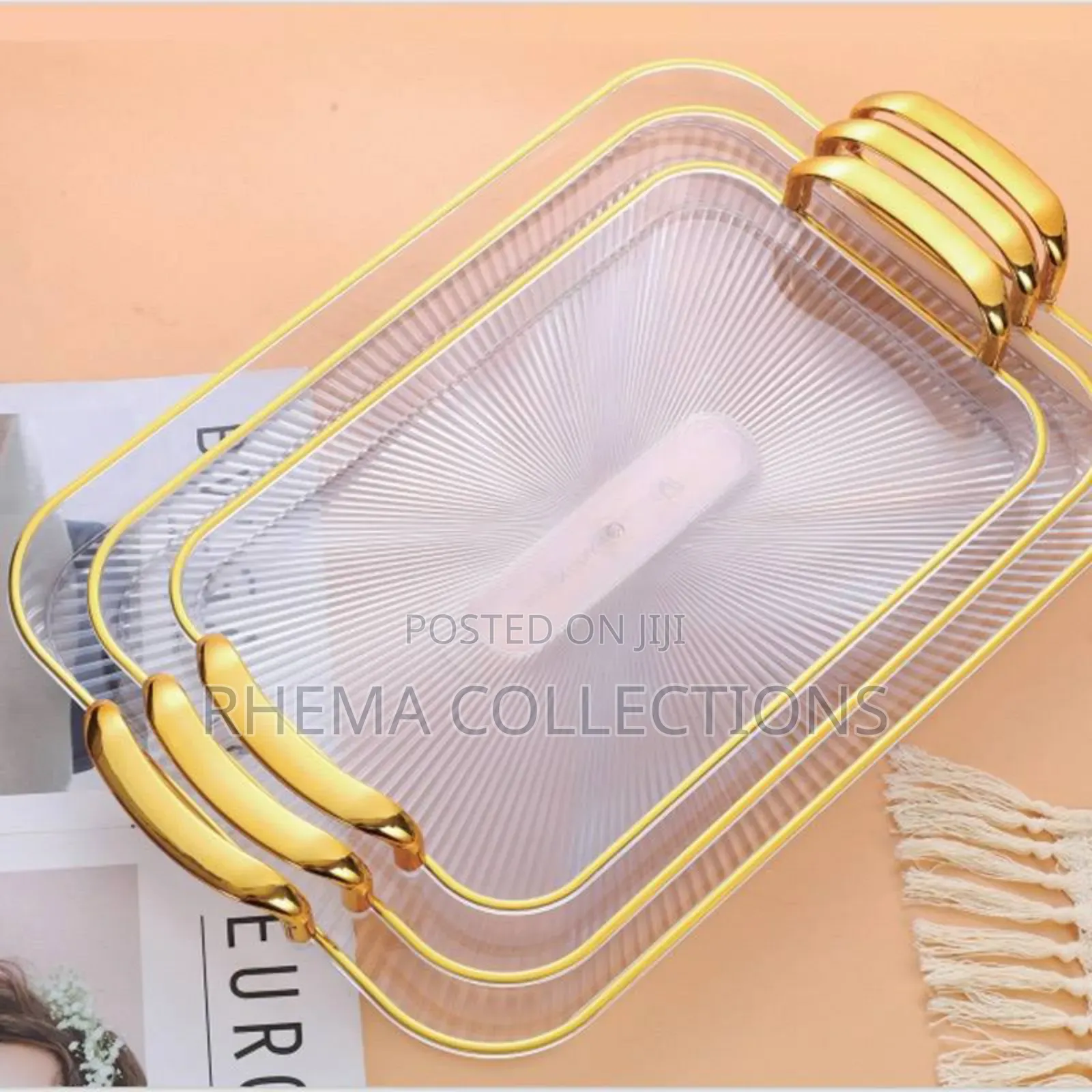 3in1 Quality Transparent Crystal Rectangular Shape Serving Tray