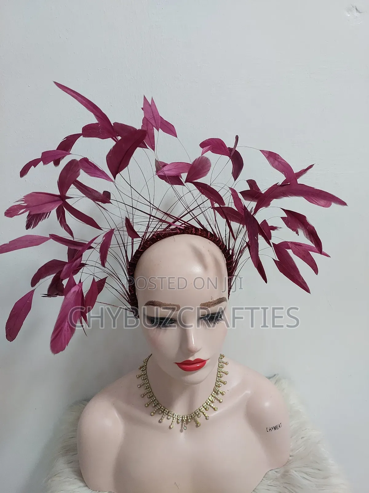 Wine Color Feathery Facinator