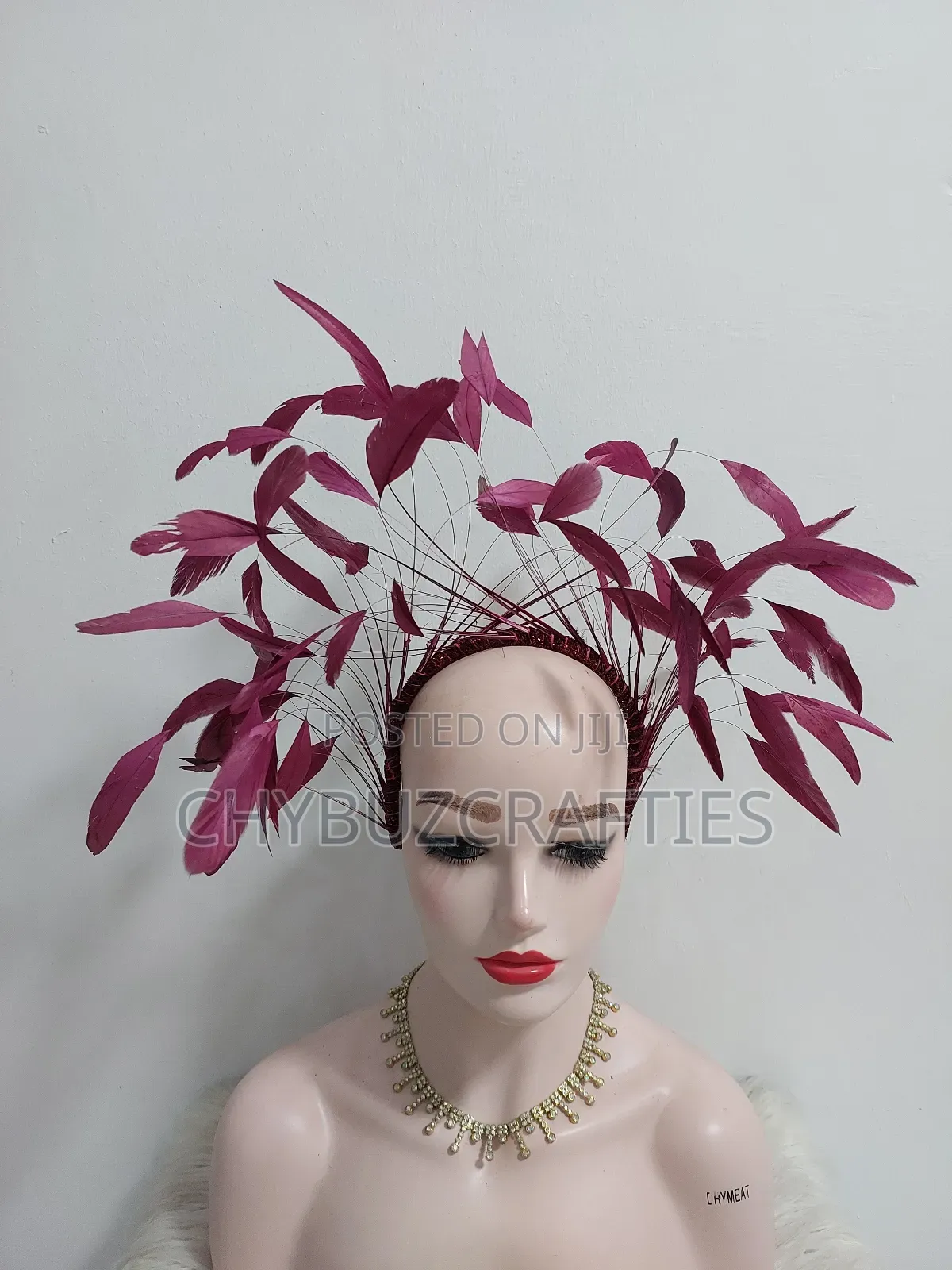 Wine Color Feathery Facinator