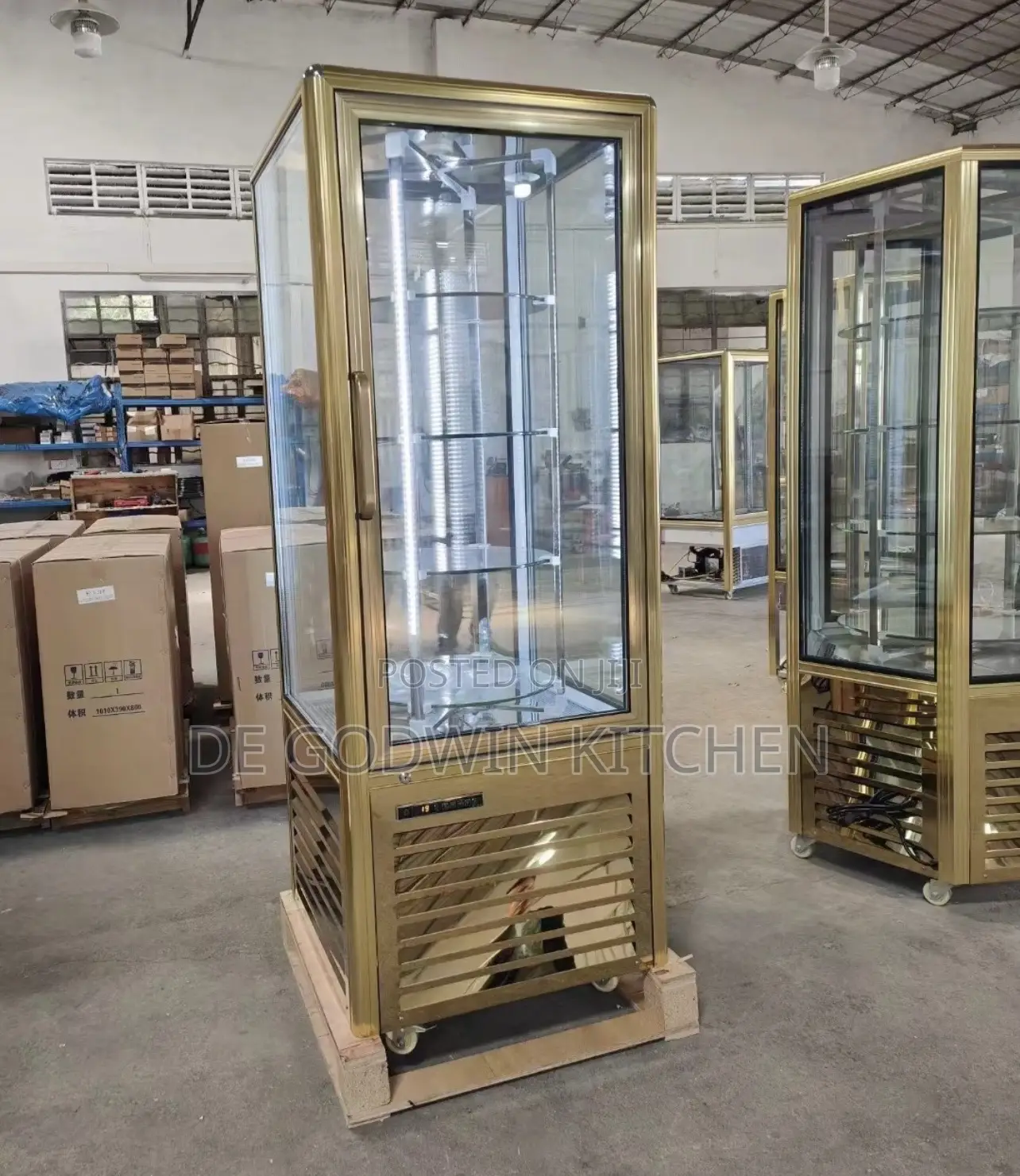 Standing Cake Display Chiller Gold Color