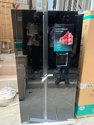 New Hisense Side by Side Fridge With Dispenser 529l Black Mirror Face