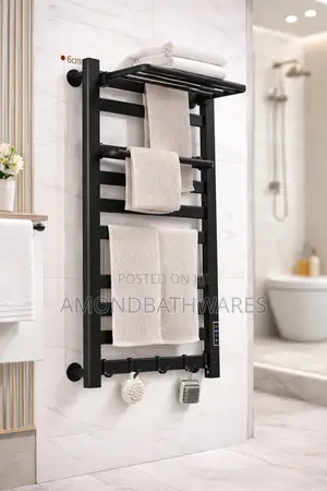 95cm Matt Black Electric Towel Hanger