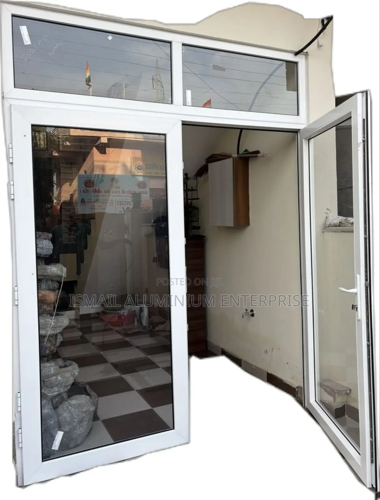 Quality Aluminium Double Entrance Door With Blue Reflective Lagos