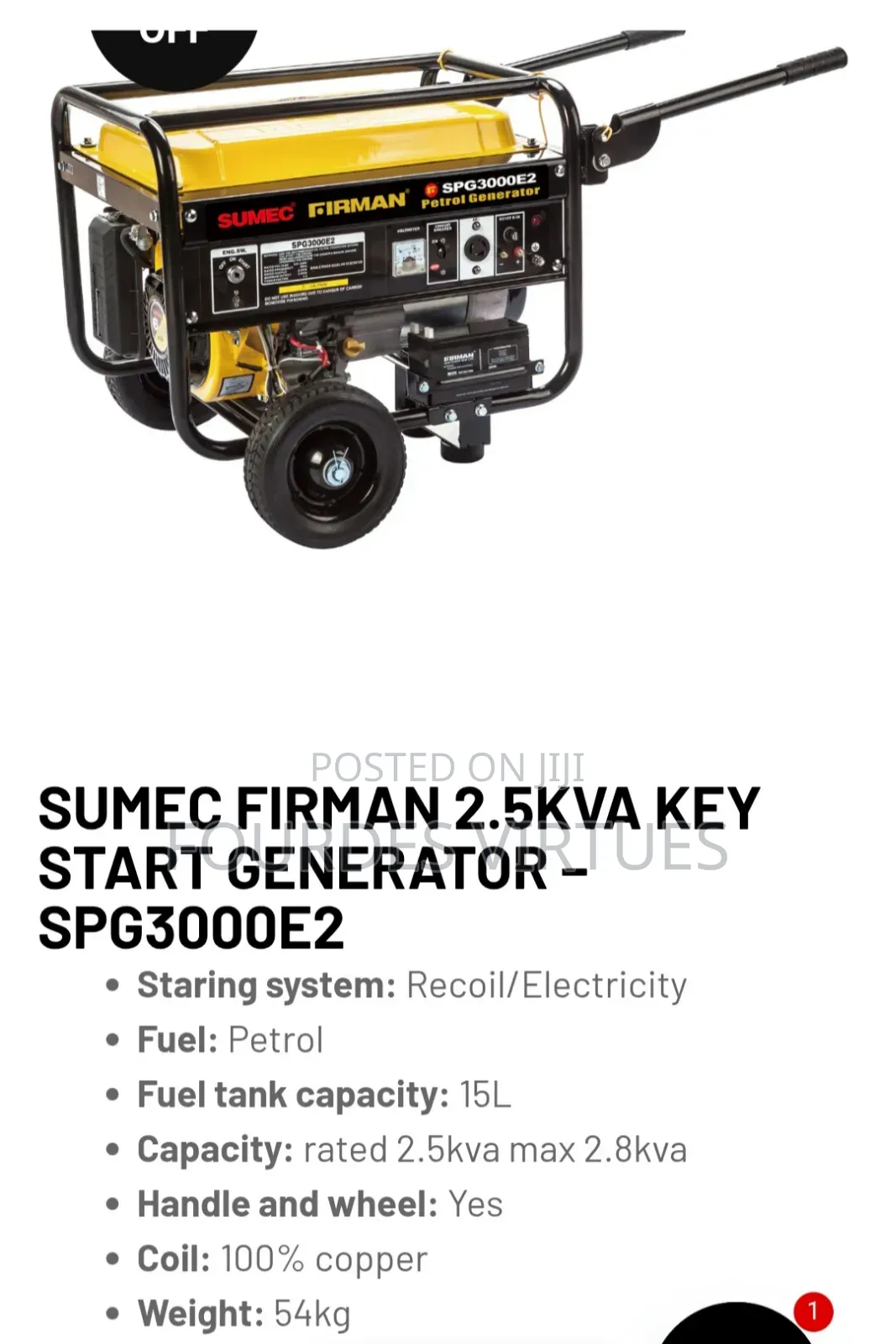2.5kva Sumec Key Starter Generator