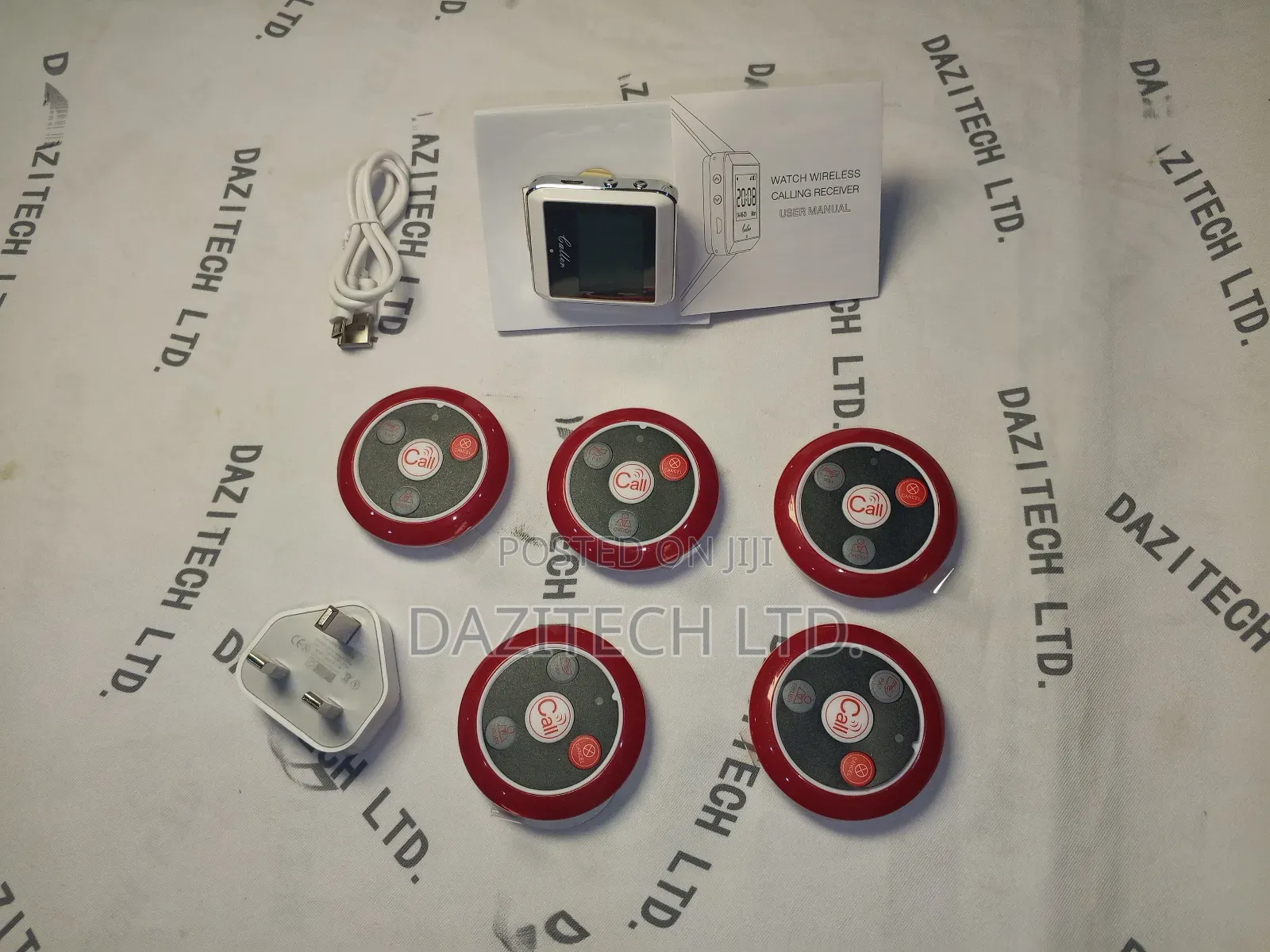 Wireless Calling System Watch Receiver + 5pcs Call Button