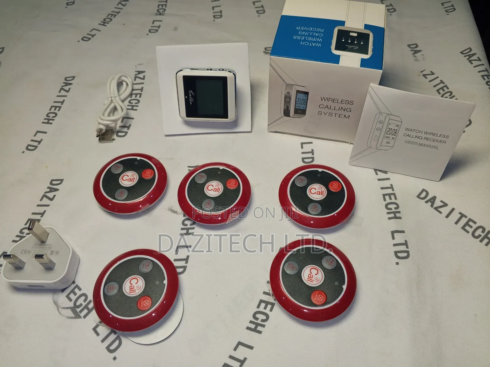 Wireless Calling System Watch Receiver + 5pcs Call Button