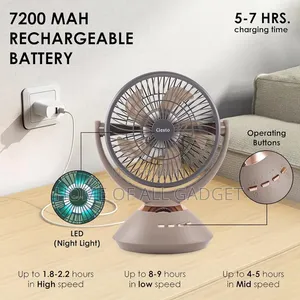 Rechargeable Table Fan With Oscillation | 7200mah Battery |