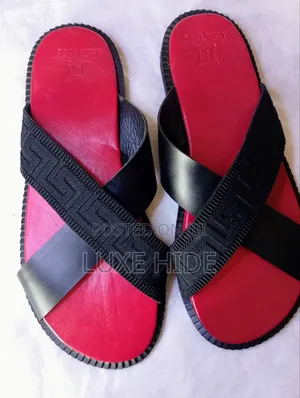 Men's Red Insole Geometric Pattern Cross Slippers