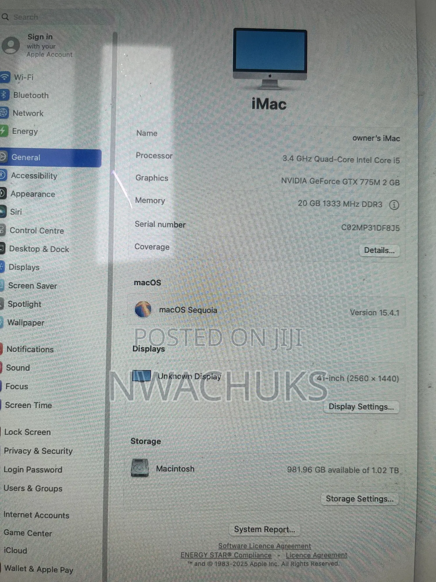 Desktop Computer Apple iMac 16GB Intel Core i5 HDD 1T