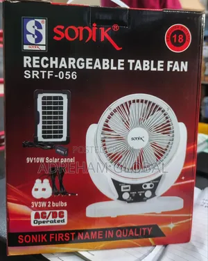 Sonik "6 Rechargeable Table Fan With 2 Bulb and Solar Panel 