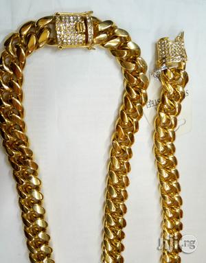 Quality 6MM 60CM Men Cuban Chunky Necklace Hand Chain - Gold