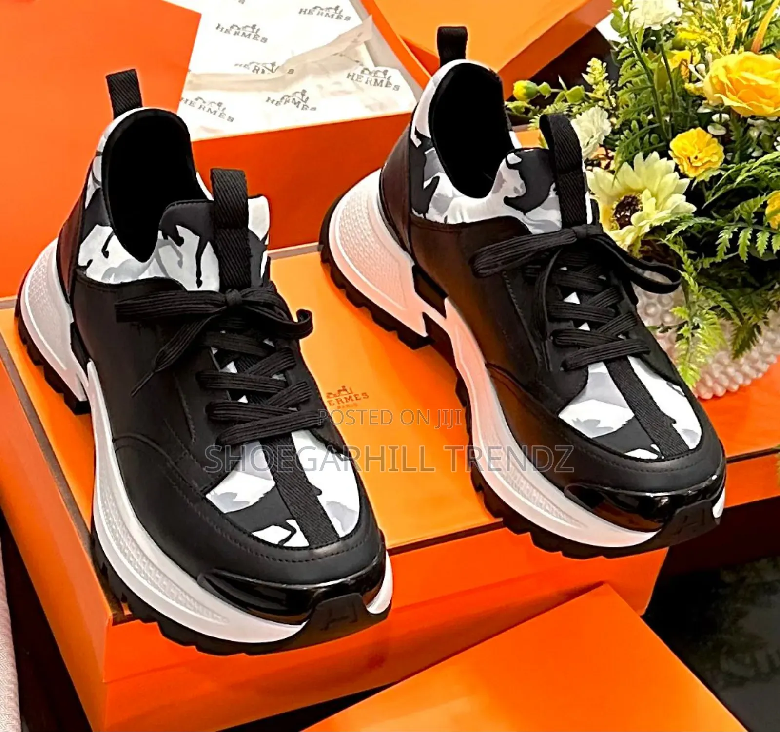 Quality Hermes Black and White Sneakers