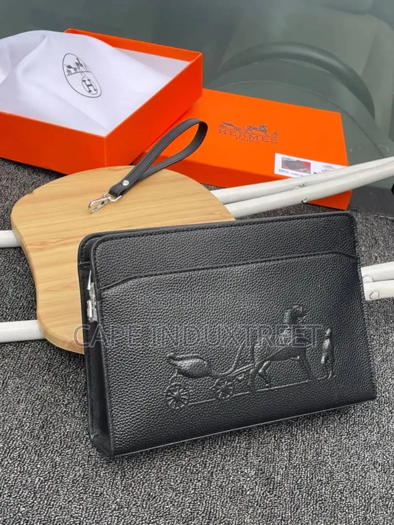 Classic Textured Leather Hand Clutch Bag
