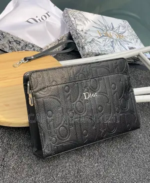 Classic Textured Leather Hand Clutch Bag