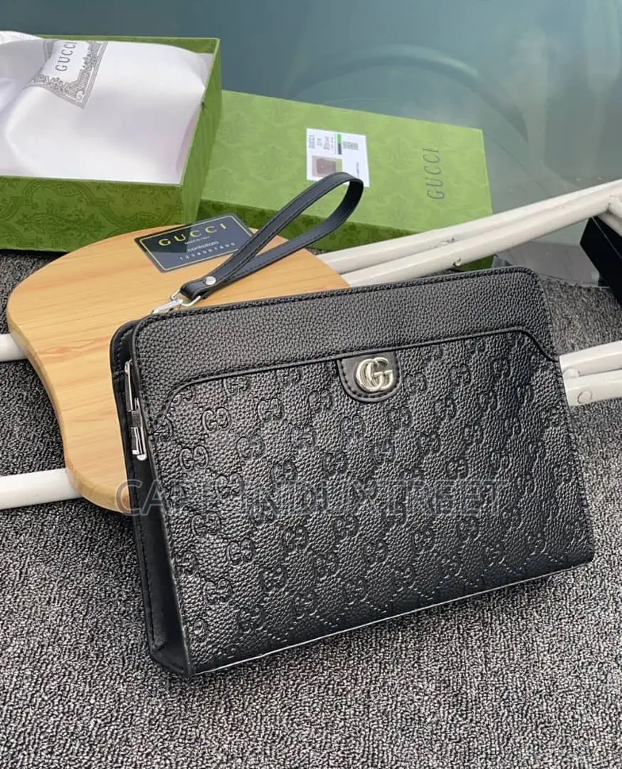 Classic Textured Leather Hand Clutch Bag