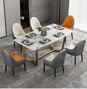 6-Seater Marble Top Dining Set – Dining Table With 6 Chairs –