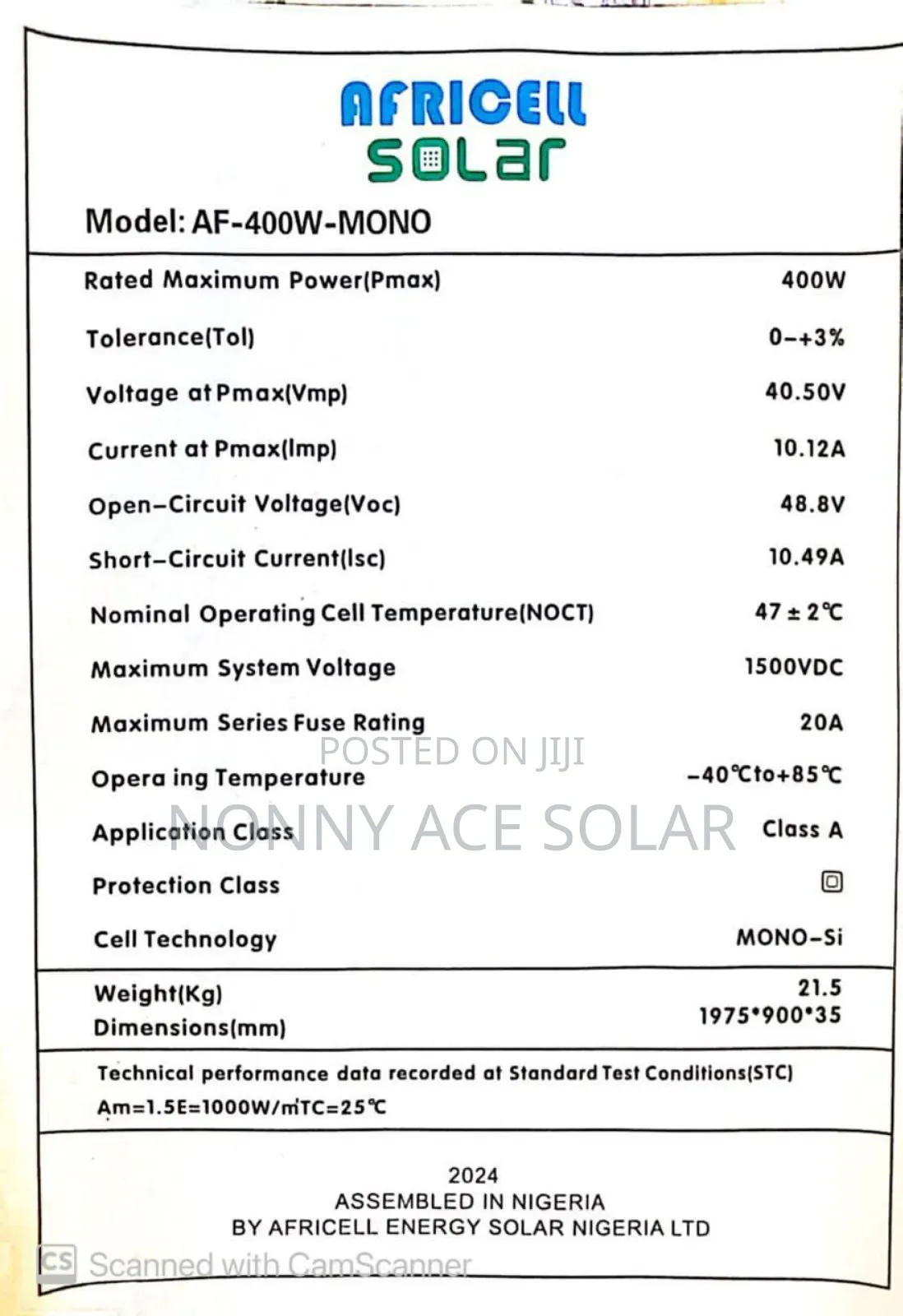 400 Watts Africell Solar Panel