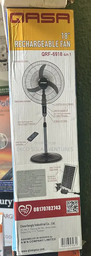 18’Inches Rechargeable Fan With Panel,Bulbs Li-Battery