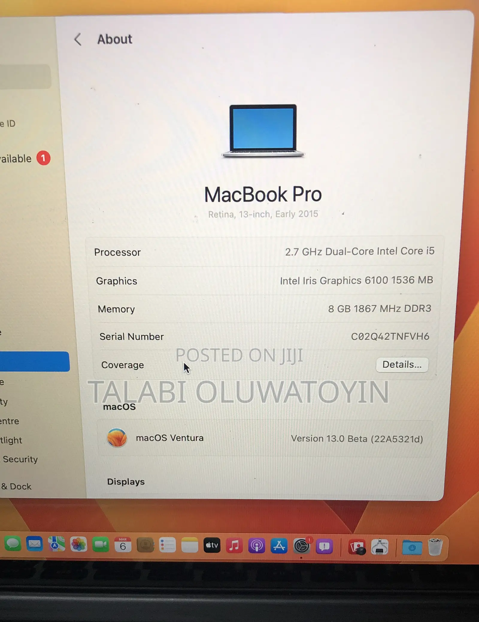Laptop Apple MacBook Pro 2015 8GB Intel Core i5 SSD 256GB